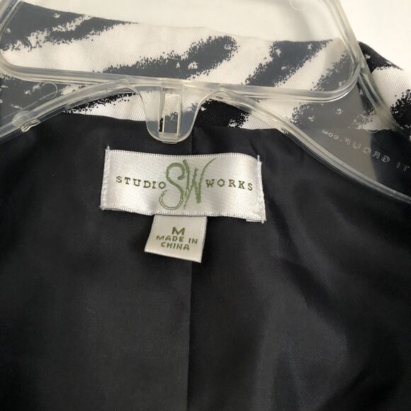 Studio Works Women's Jacket Zebra Black/White Size Medium Full Zip Lined - Picture 10 of 12